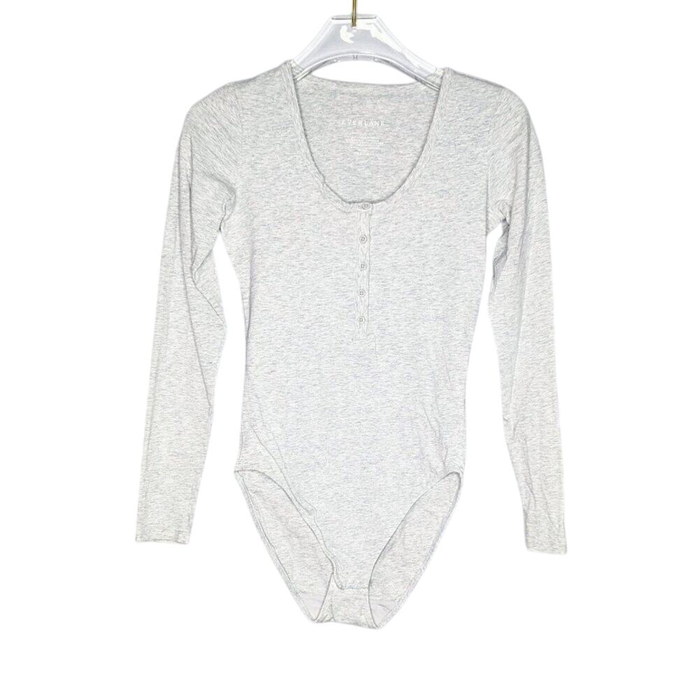 Everlane Gray The Henley Bodysuit Long Sleeve Scoop Neck Button Up Size XS